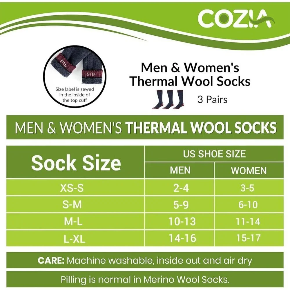 Unisex Blue (3 Pairs) Merino Wool Socks Casual Warm Winter Cozy Thermal Socks